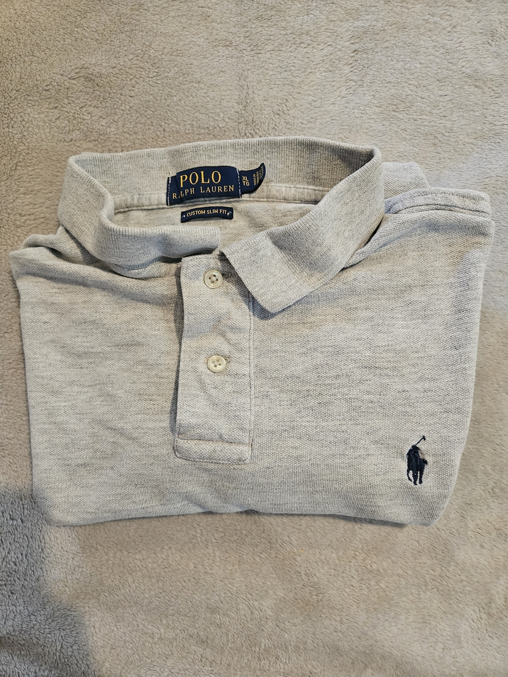 Polo Ralph Lauren Custom Slim Fit Polo Shirt Mens XL Heather Grey Navy